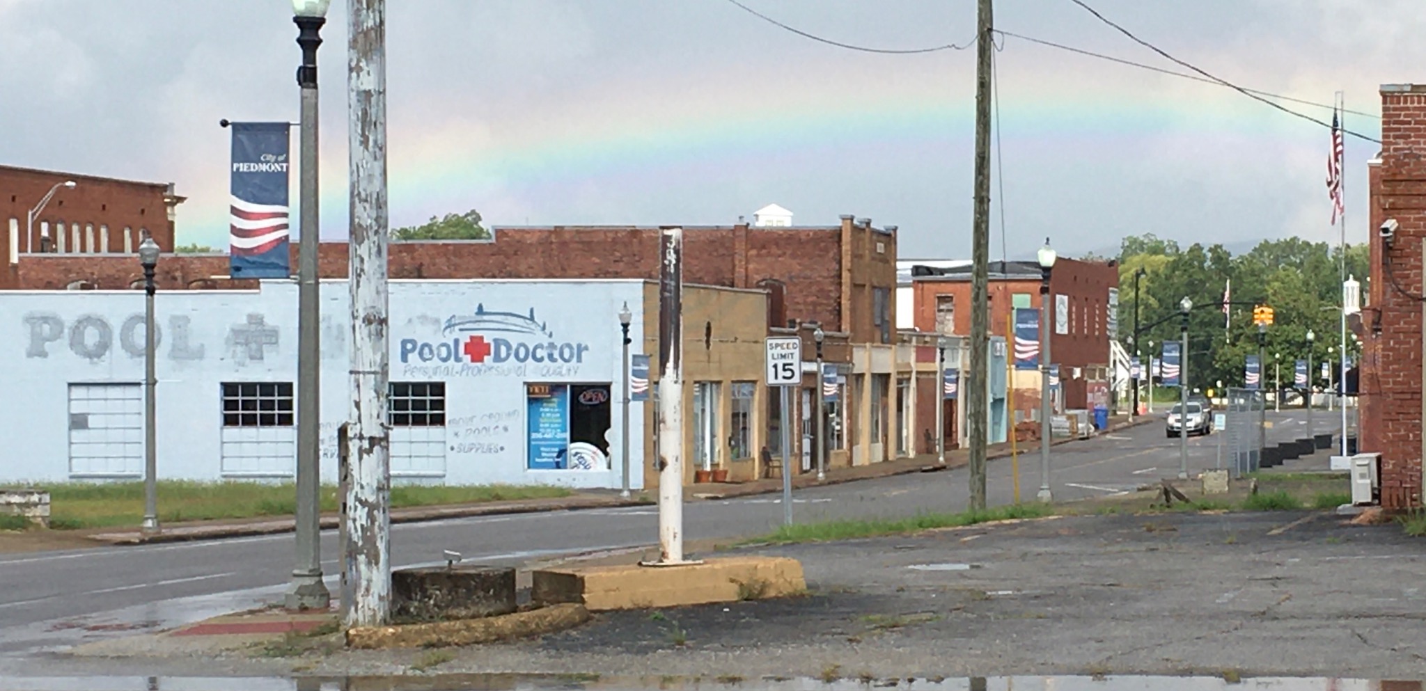Rainbow view over downtown Piedmont street