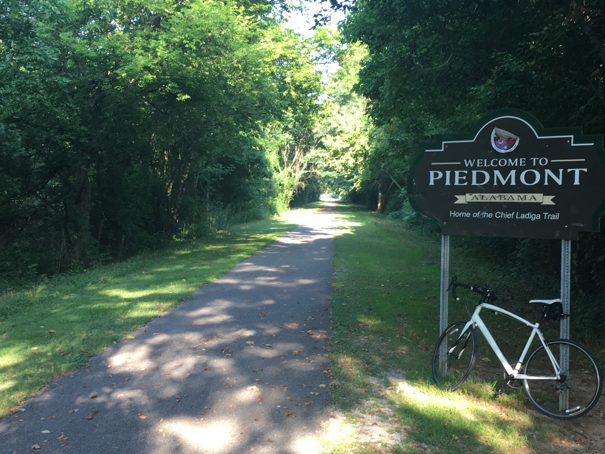 Welcome to Piedmont sign on the Chief Ladiga Trail